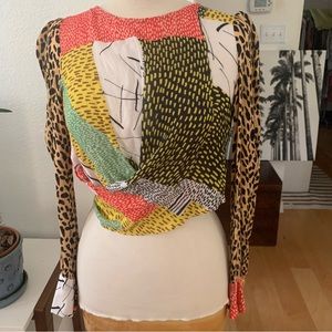 blink London Multicolored long sleeved faux wrap top w wrap tie sash at hem